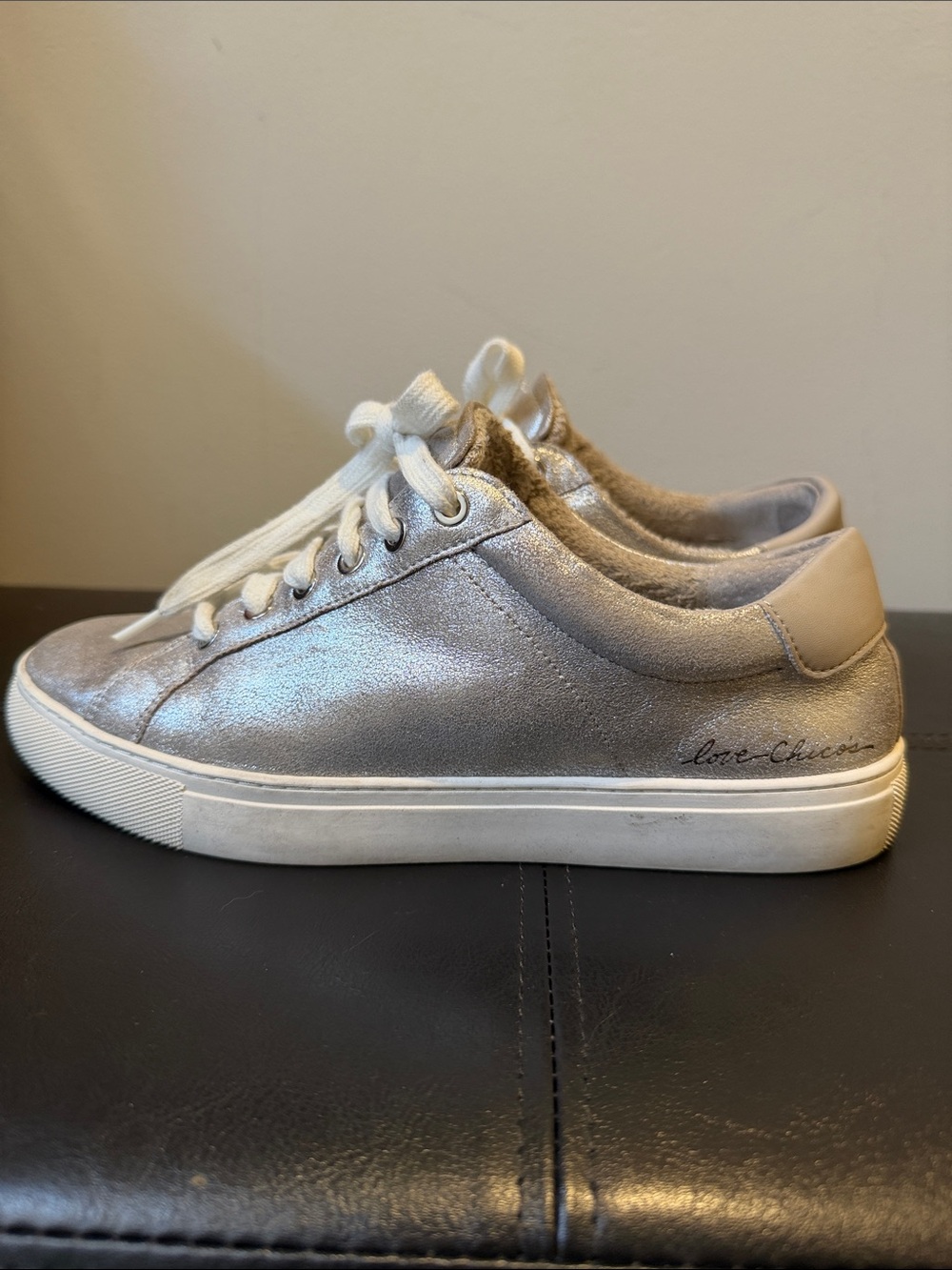 Chico's Metallic Silver Lace-Up Sneakers